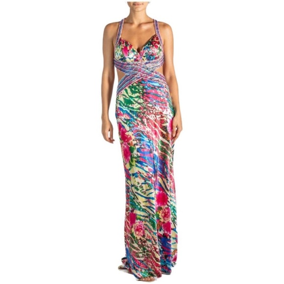 Cache Y2K Backless Abstract Beaded Formal Dress Size 4 - Picture 1 of 11
